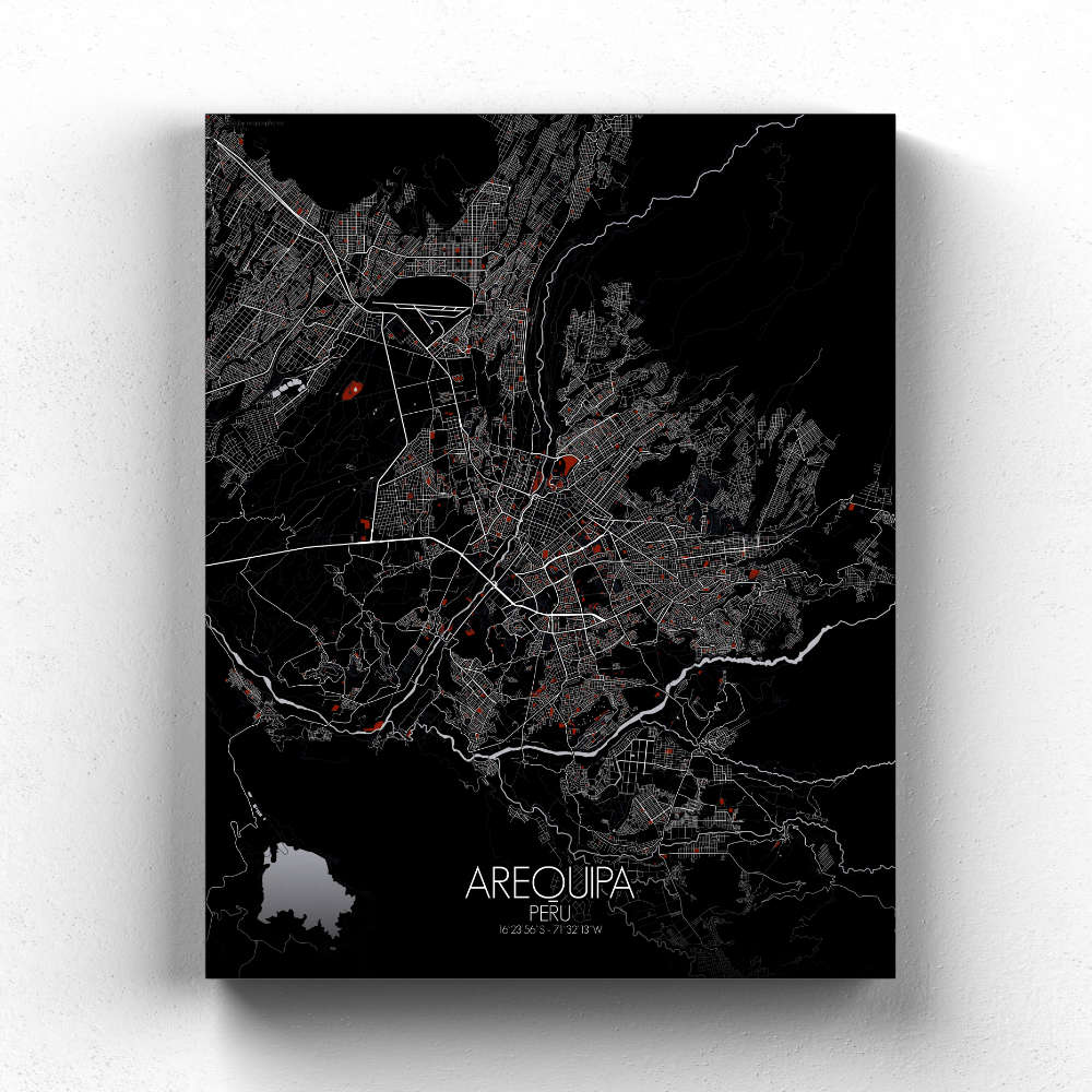 Mapospheres Arequipa Red dark full page design canvas city map