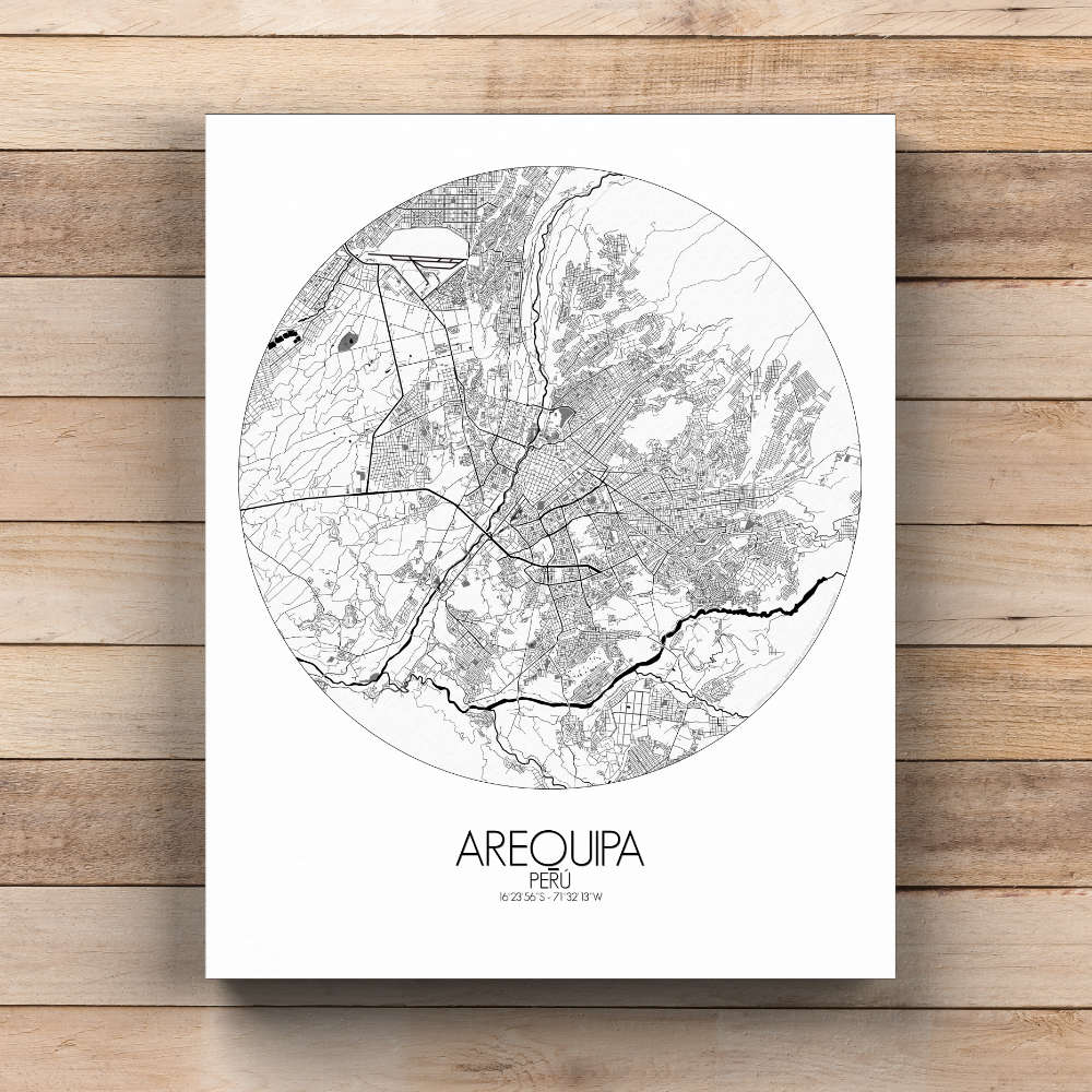 Mapospheres Arequipa Black and White round shape design canvas city map
