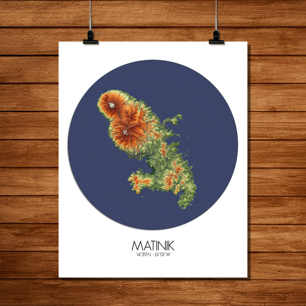 Mapospheres La Martinique Elevation map round shape design Paper map city map