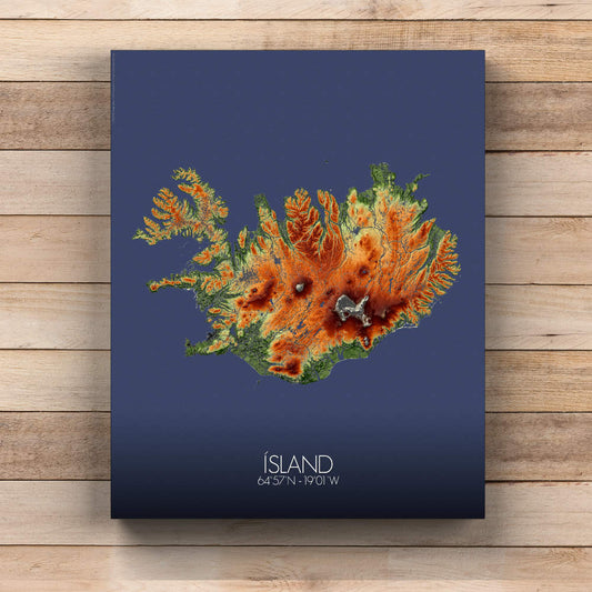 Póster de Islandia | Mapa de elevacion