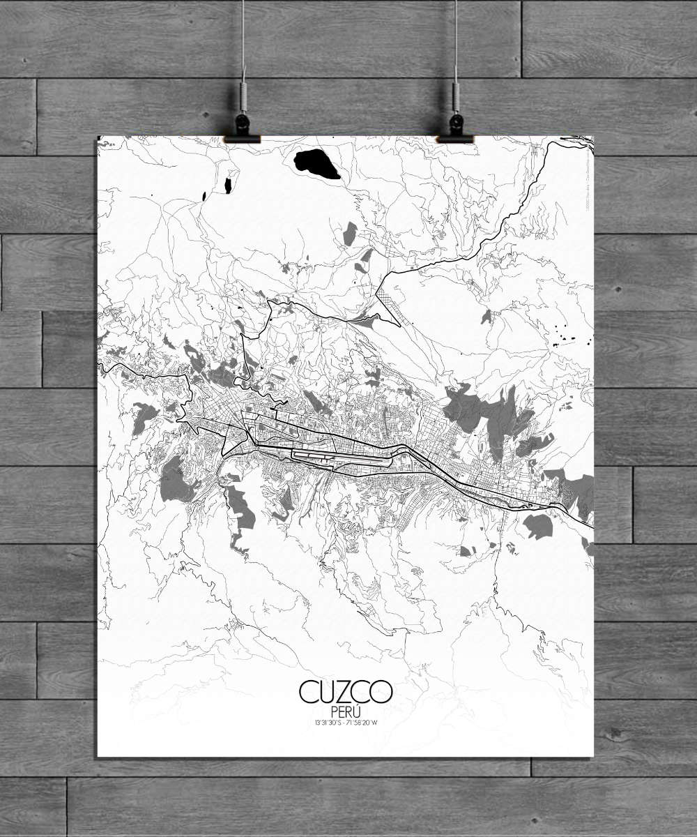 Mapospheres Cusco Black and White full page design poster city map