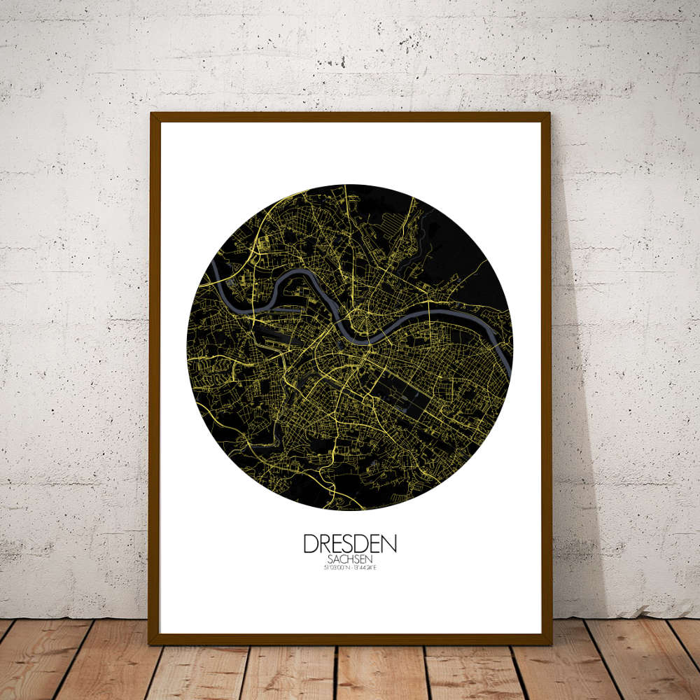 Mapospheres Dresden Night round shape design poster city map