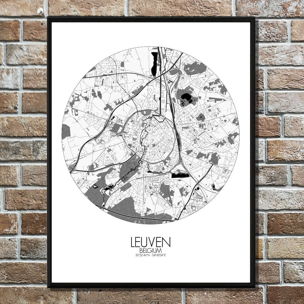 Mapospheres Leuven Black and White round shape design poster city map