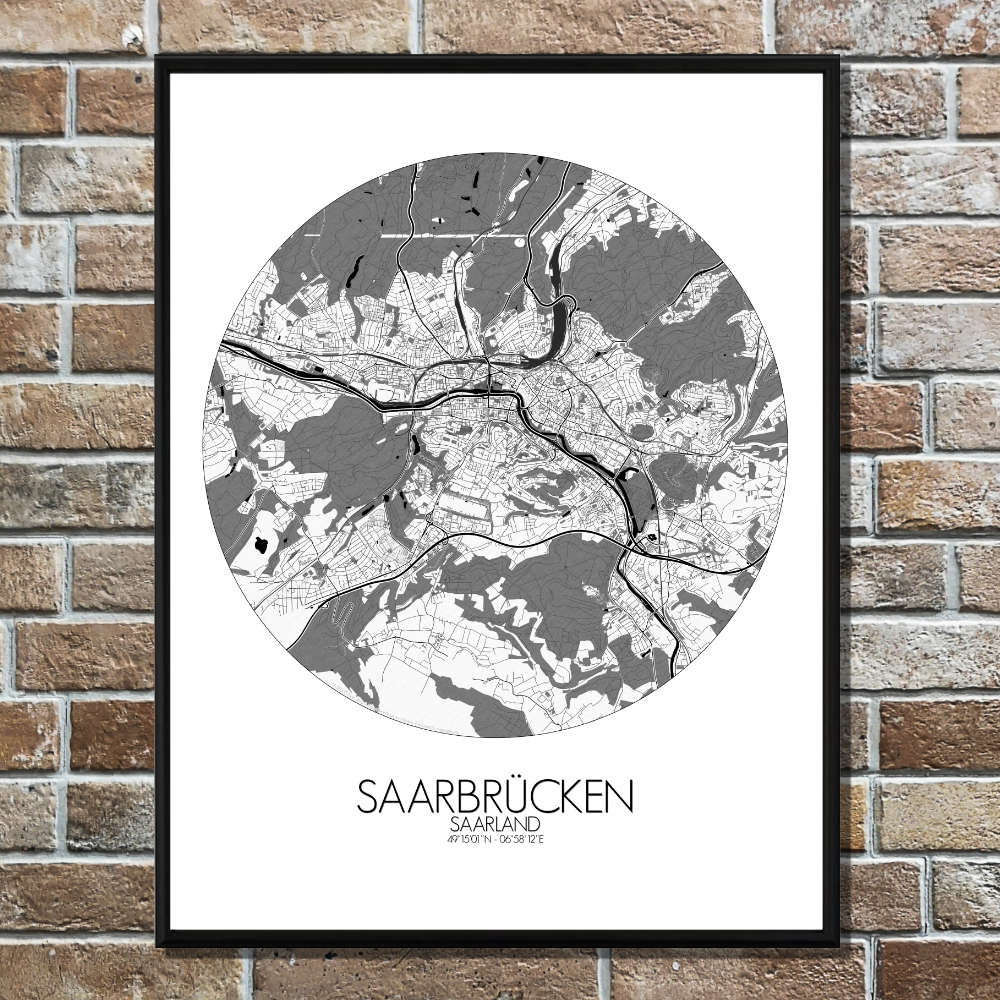 Mapospheres Saarbrucken Black and White round shape design poster city map