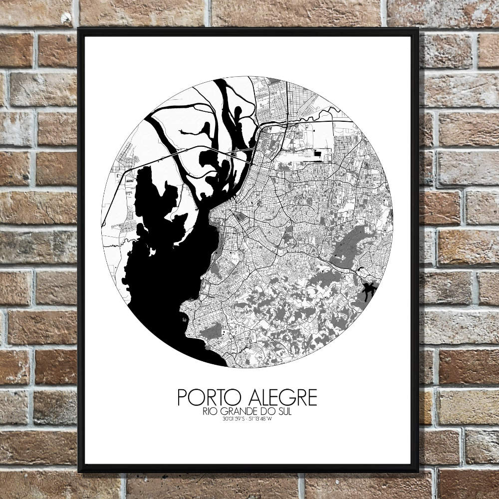 Mapospheres Porto Alegre Black and White round shape design poster city map