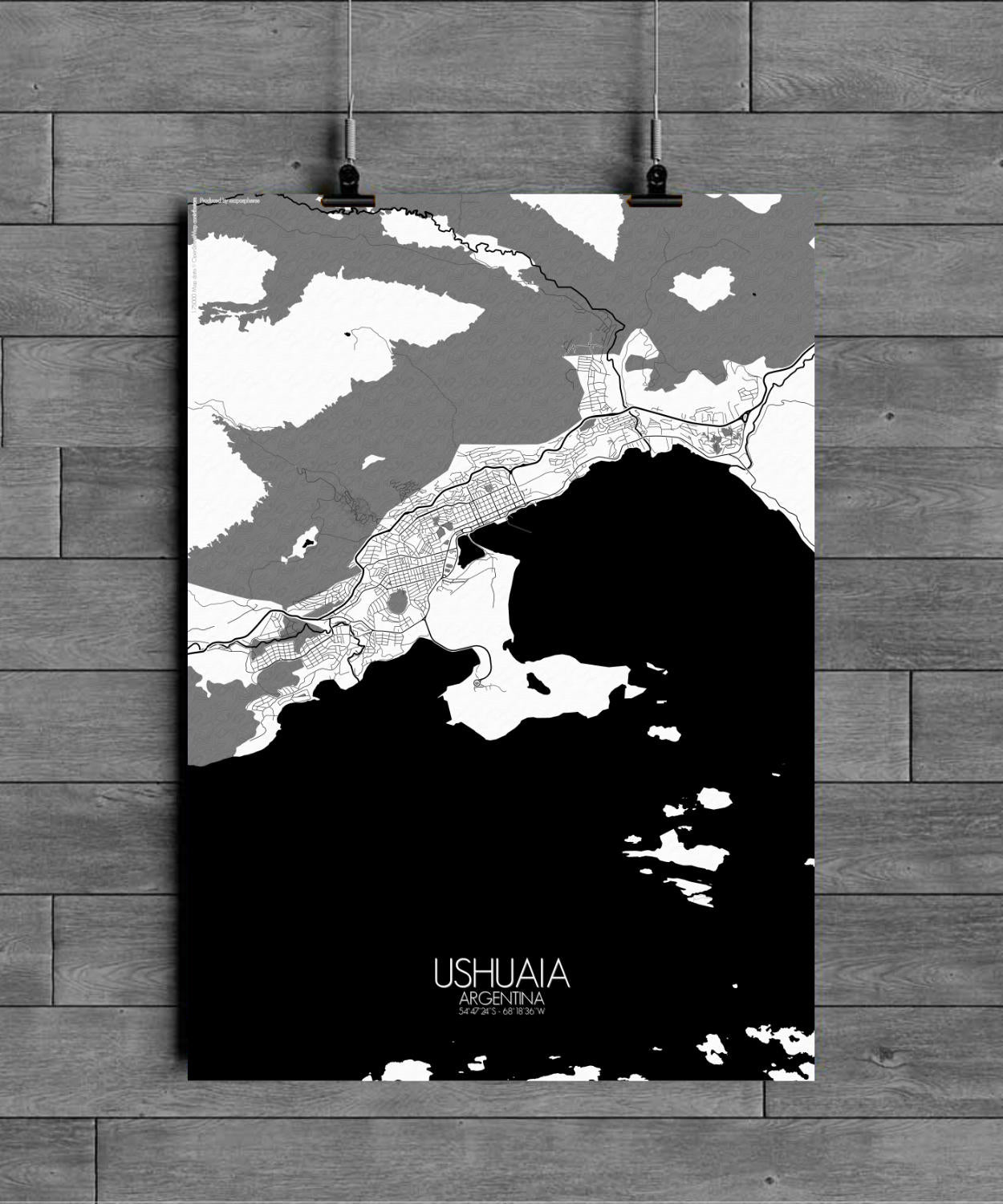 Mapospheres Ushuaia Black and White full page design poster city map