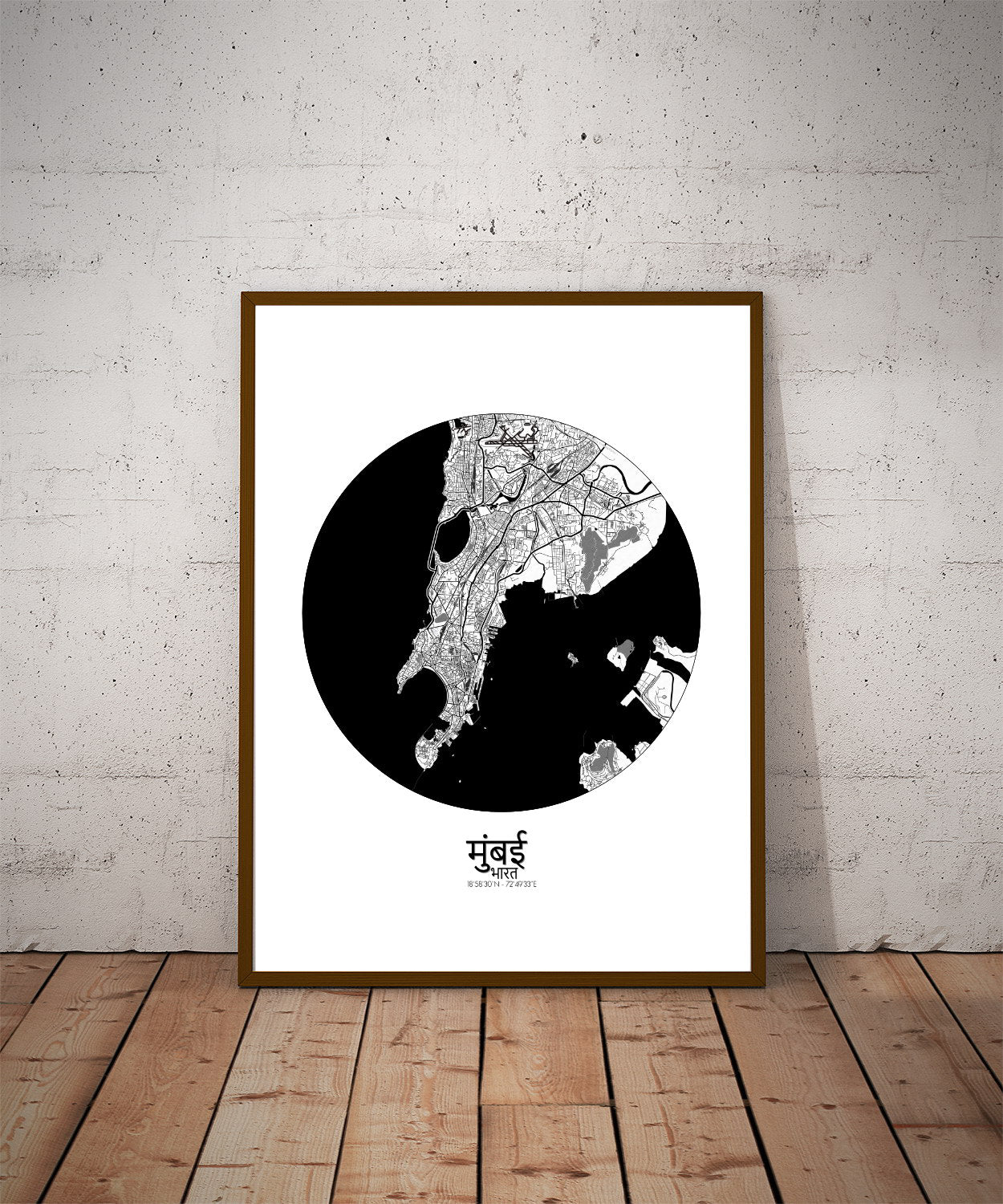 Mapospheres Mumbai Black and White dark round shape design poster city map