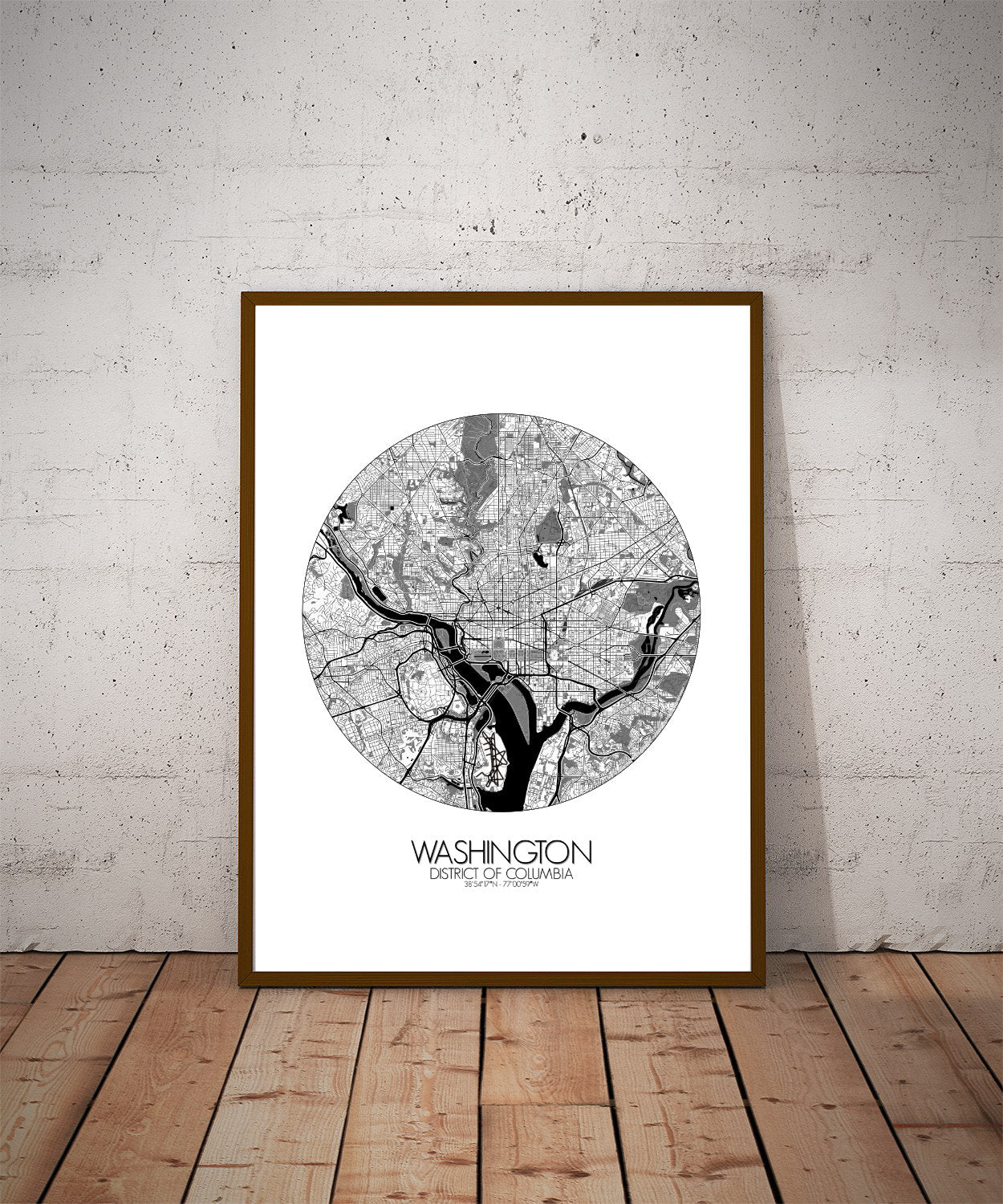 Mapospheres Washington Black and White dark round shape design poster city map