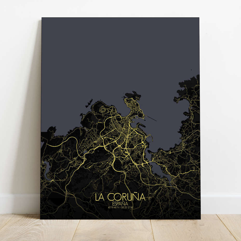 Mapospheres La Coruna Night Design full page design canvas city map