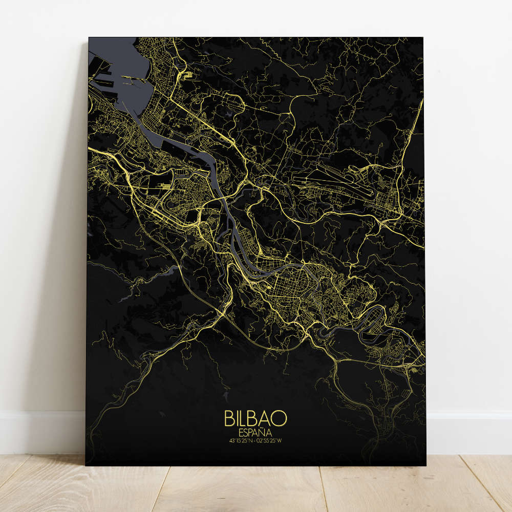 Mapospheres Bilbao Red dark round shape design canvas city map