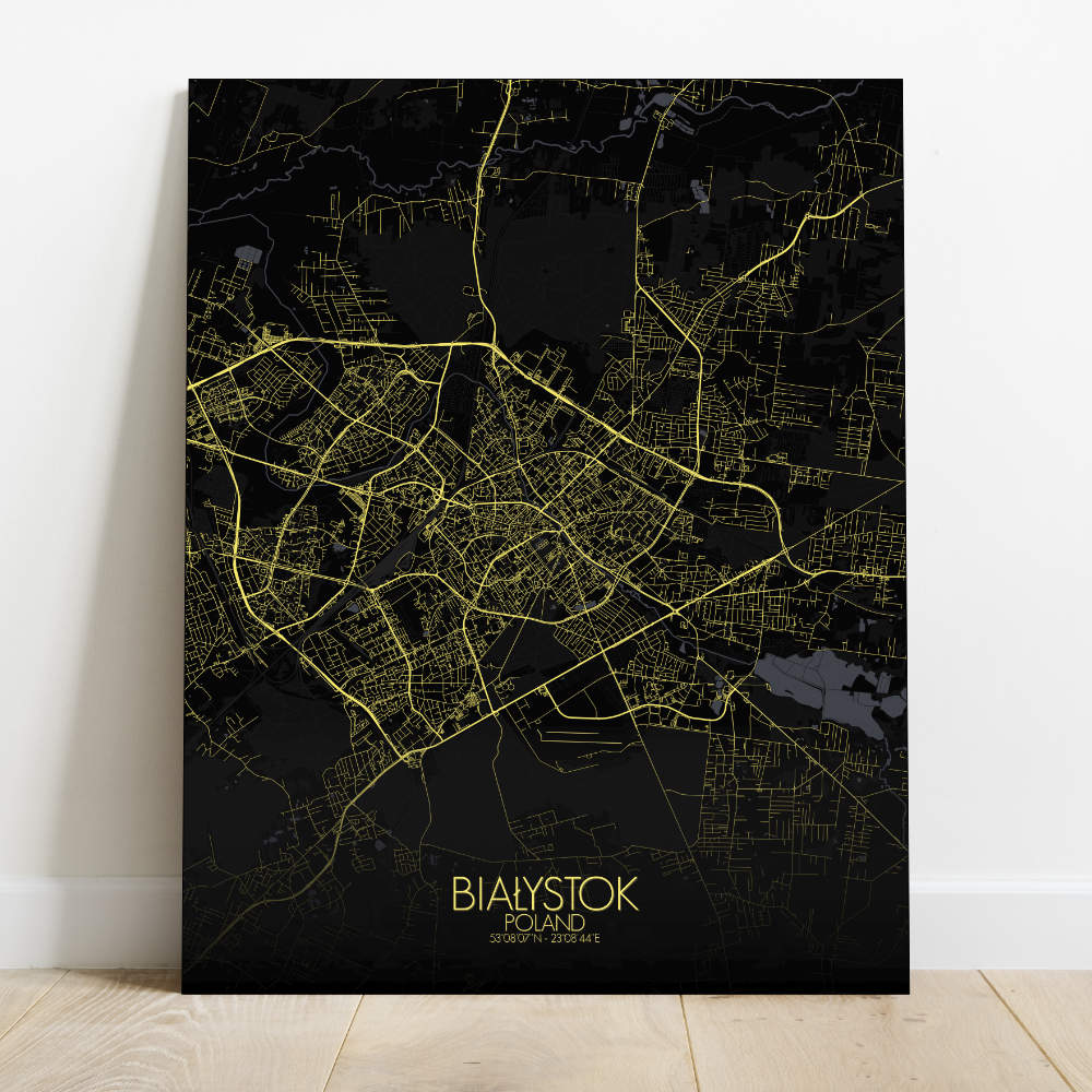 Mapospheres Bialystok Night Design full page design canvas city map
