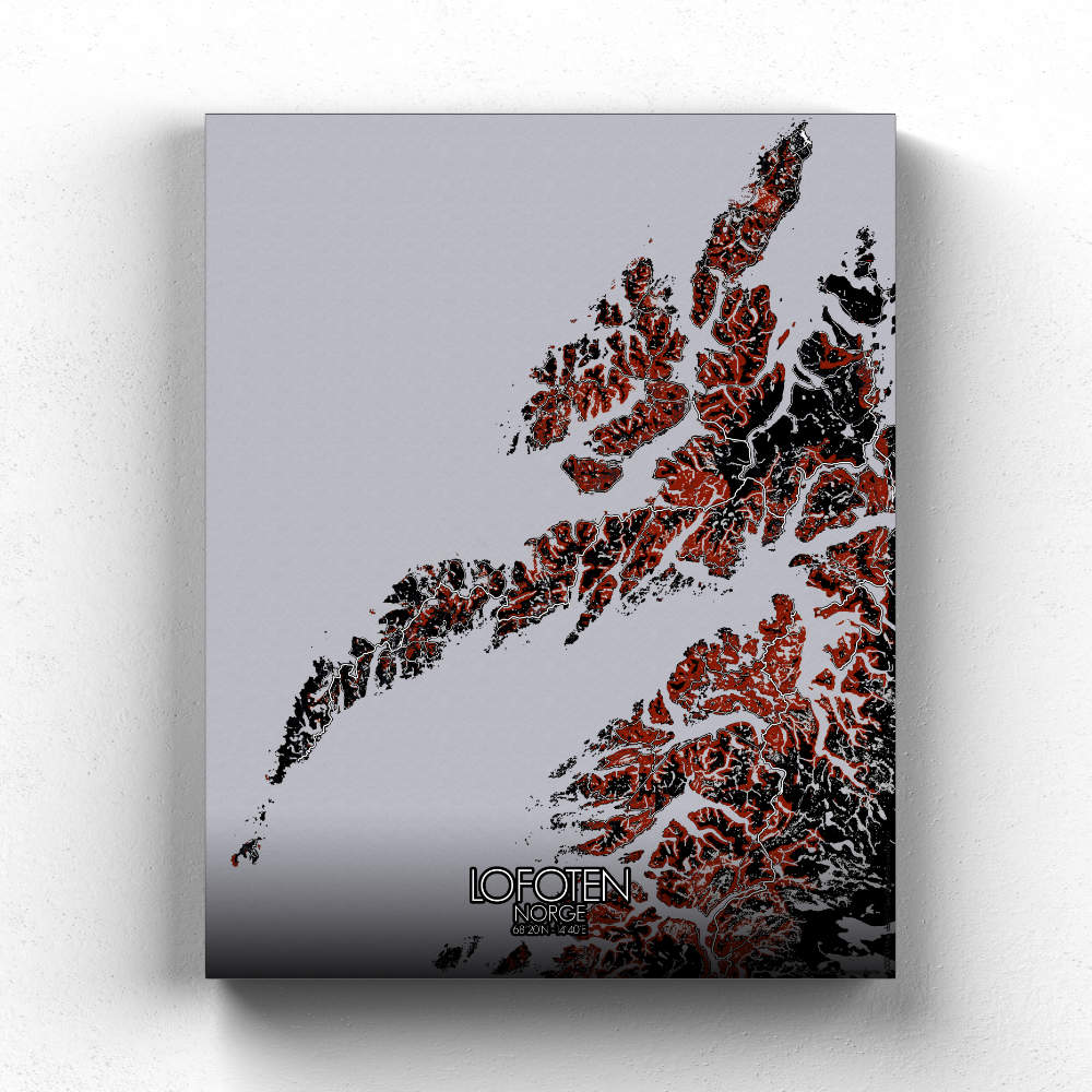 Mapospheres Lofoten Red dark full page design canvas city map
