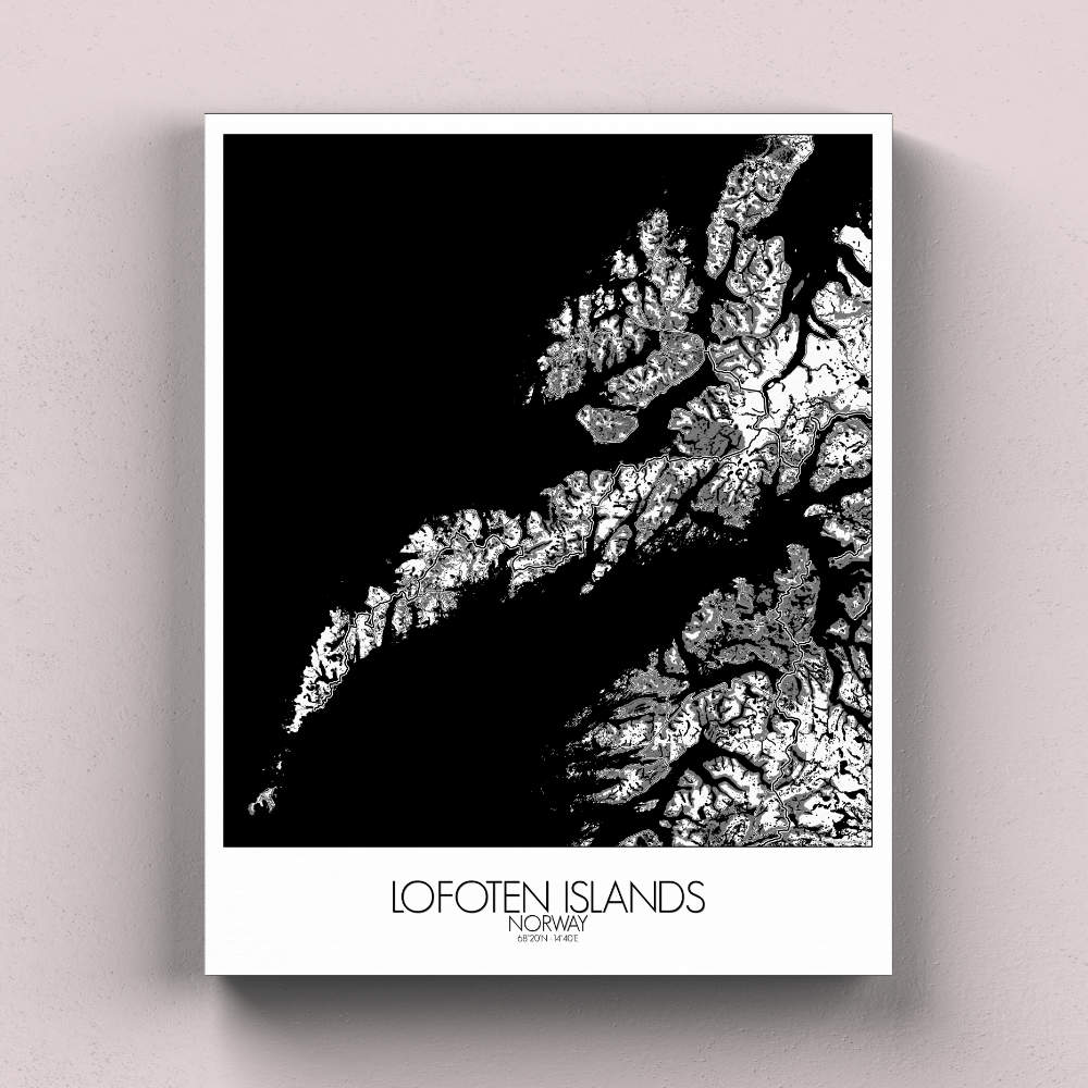 Mapospheres Lofoten Black and White full page design canvas city map