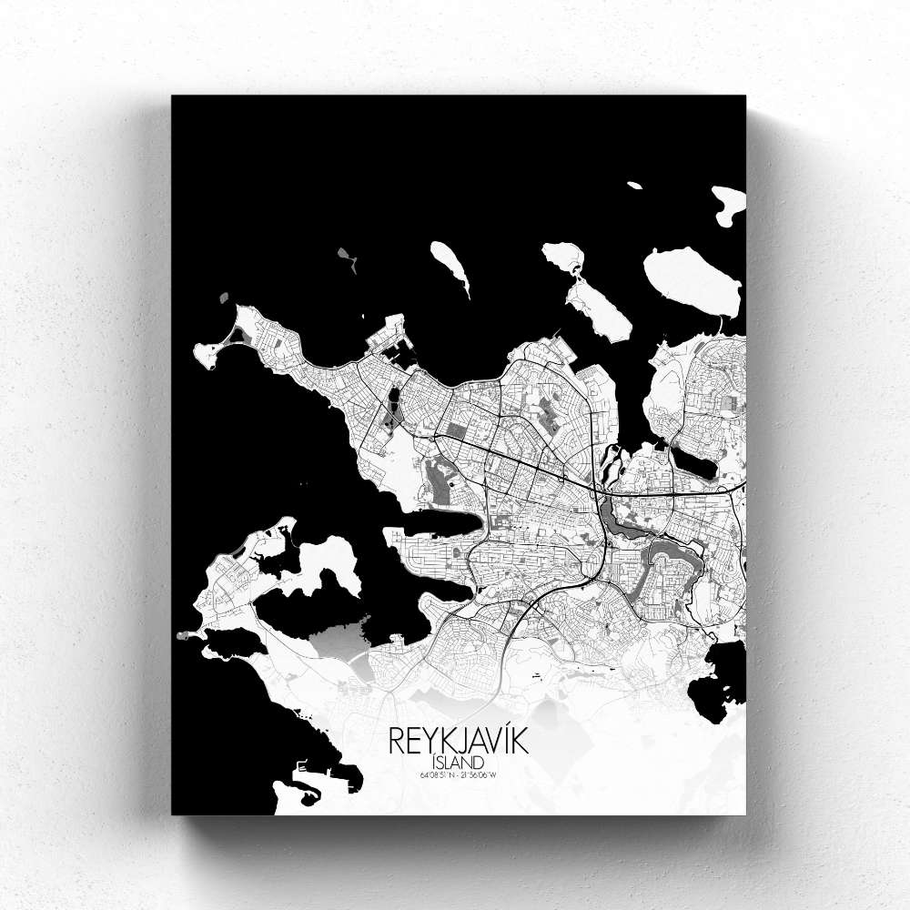 Mapospheres reykjavik Black and White full page design canvas city map