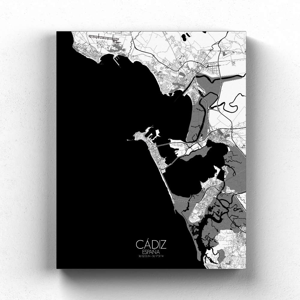 Mapospheres Cadiz Black and White full page design canvas city map