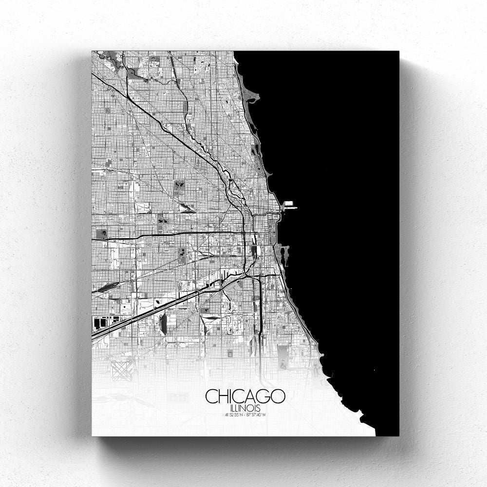 Mapospheres Chicago Black and White full page design poster city map