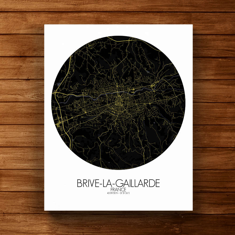 Mapospheres Brive Night round shape design canvas city map