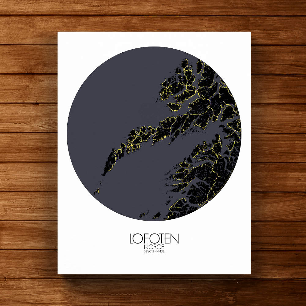 Mapospheres Lofoten Night round shape design canvas city map