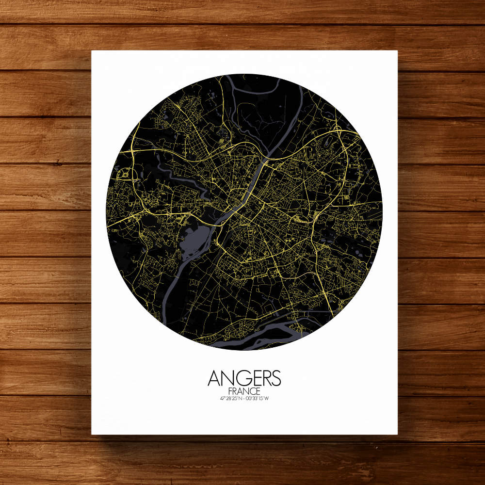 Mapospheres angers Night round shape design canvas city map