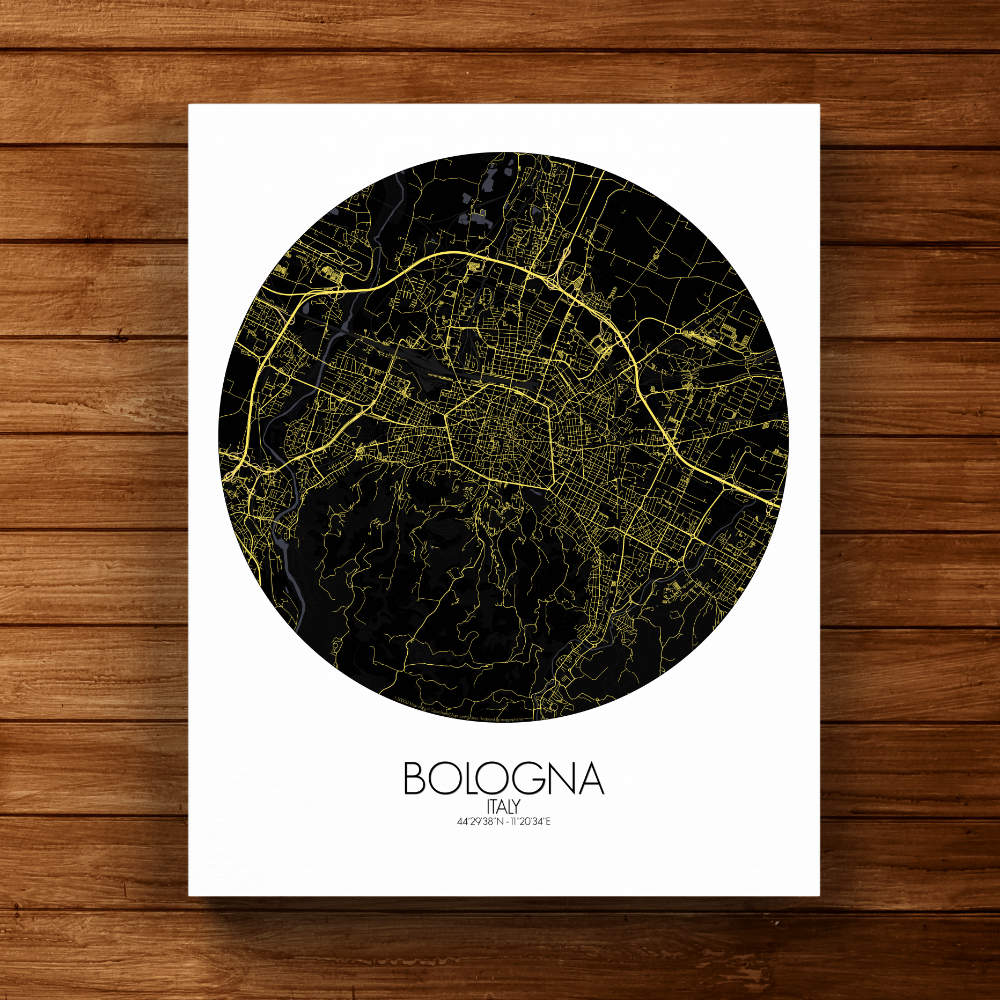 Mapospheres Bologna Night round shape design canvas city map