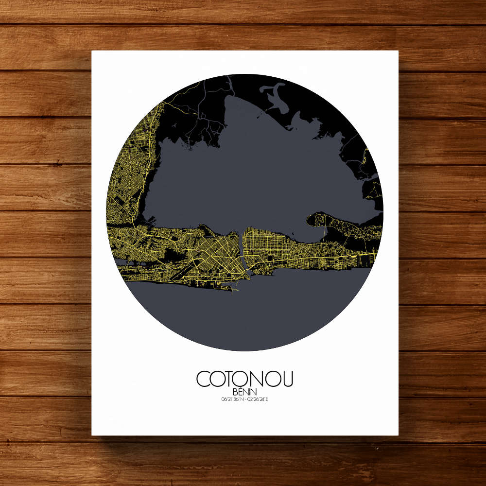 Mapospheres Cotonou Night round shape design canvas city map