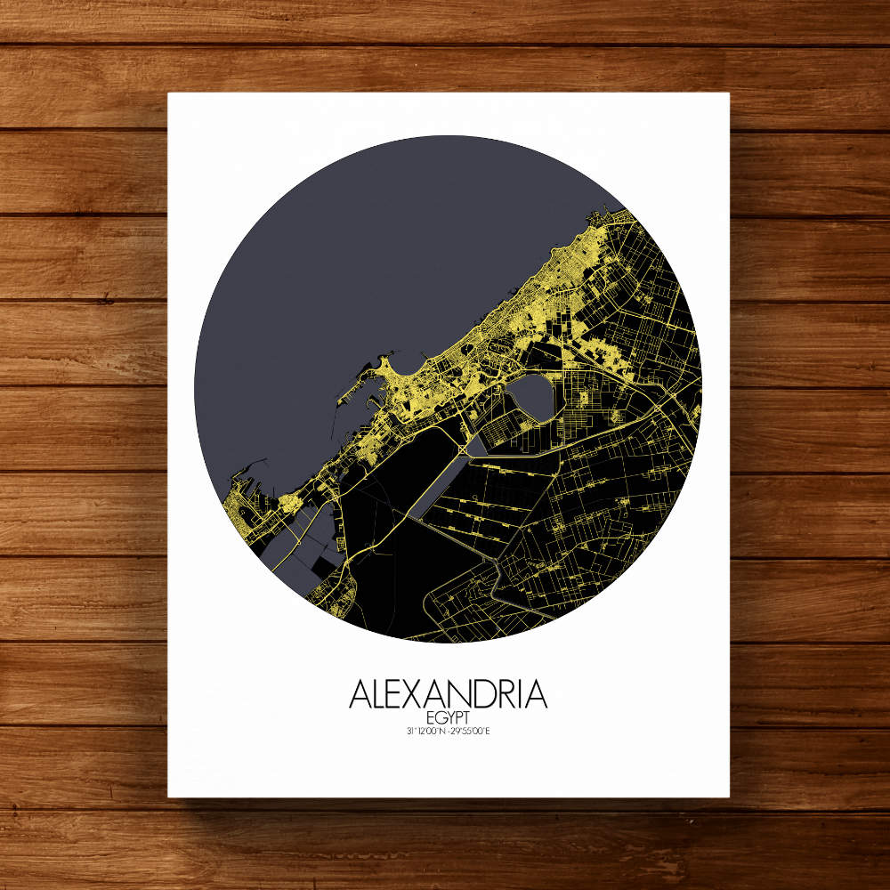 Mapospheres Alexandria Night round shape design canvas city map