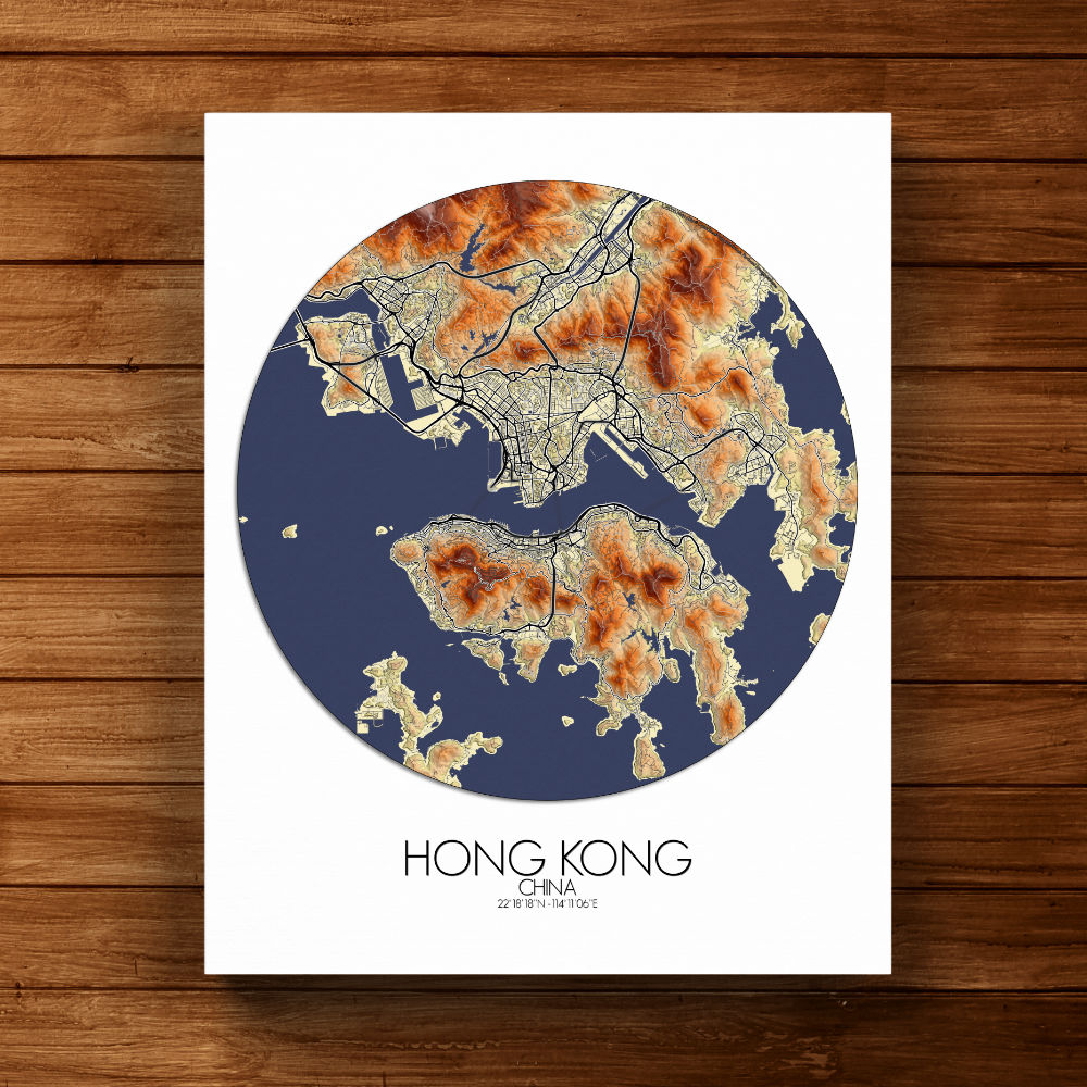 Mapospheres Hong Kong Elevation map round shape design canvas city map