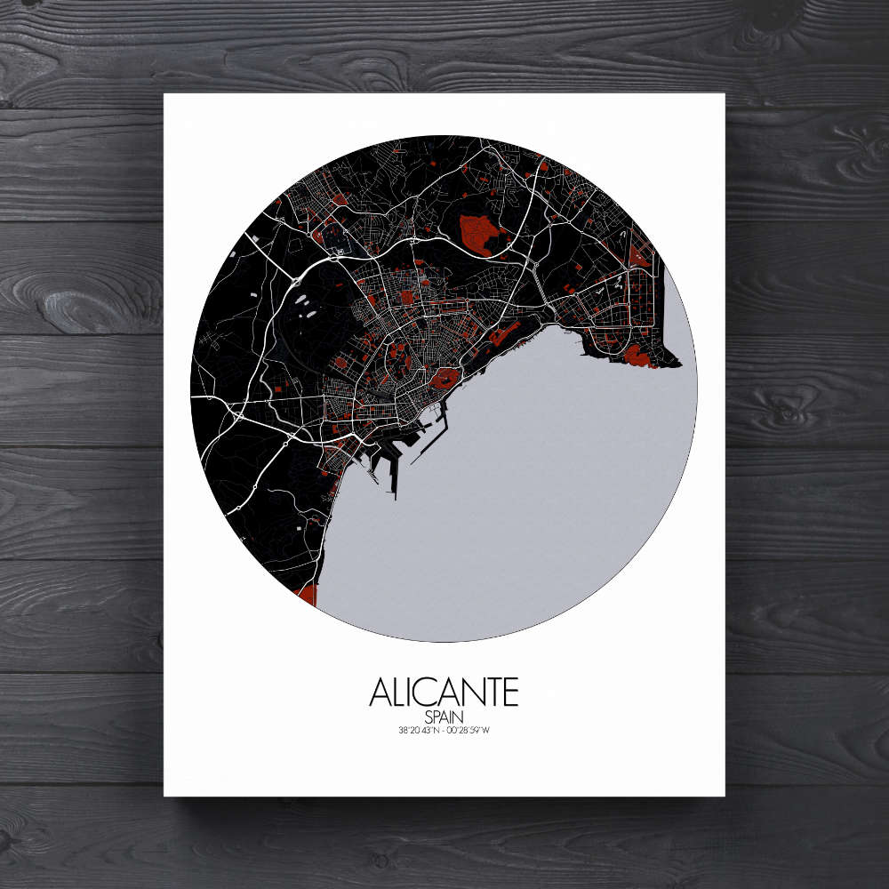 Mapospheres Alicante Night round shape design canvas city map