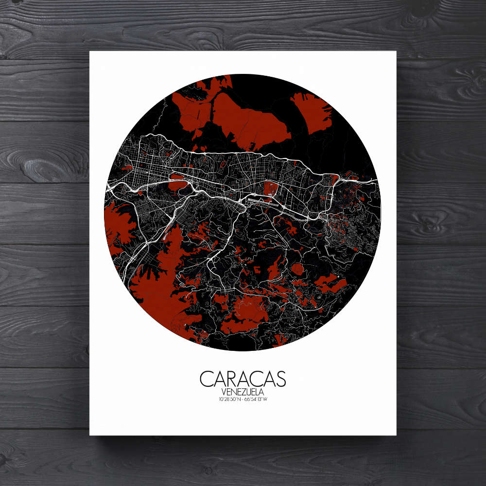 Mapospheres Caracas Red dark round shape design canvas city map