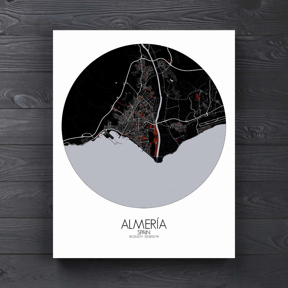 Mapospheres Almeria Night round shape design canvas city map
