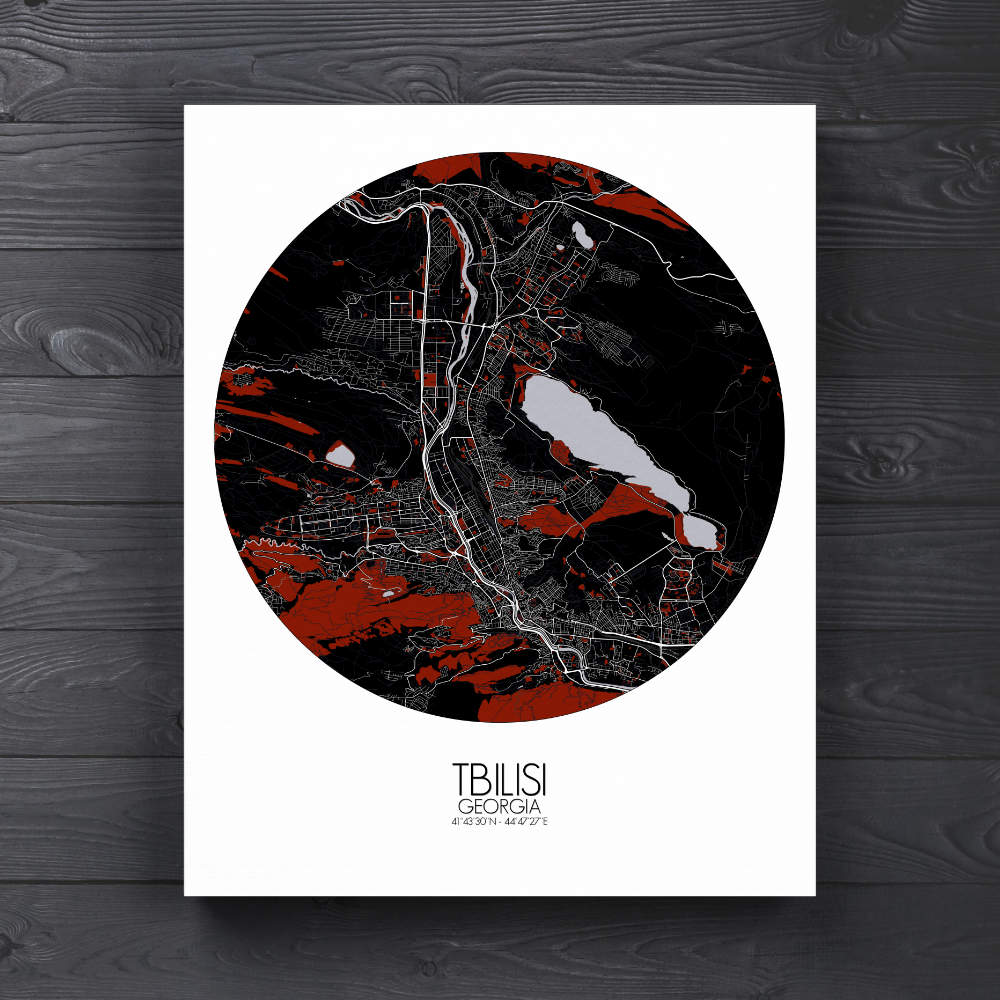 Mapospheres Tbilisi Red dark round shape design canvas city map