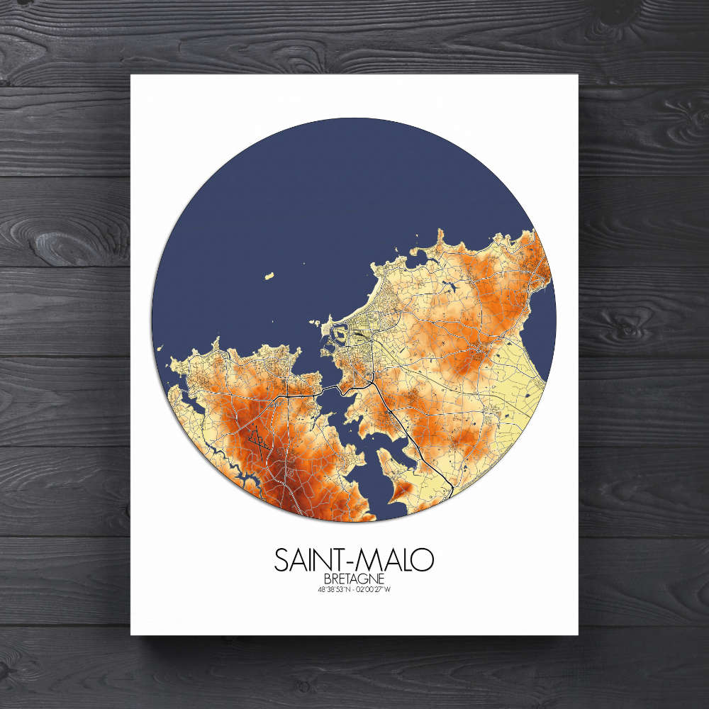 Mapospheres Saint Malo Elevation Map round shape design canvas city map