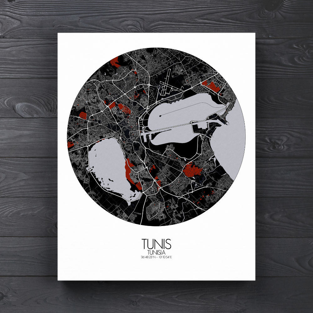 Mapospheres Tunis Night round shape design canvas city map