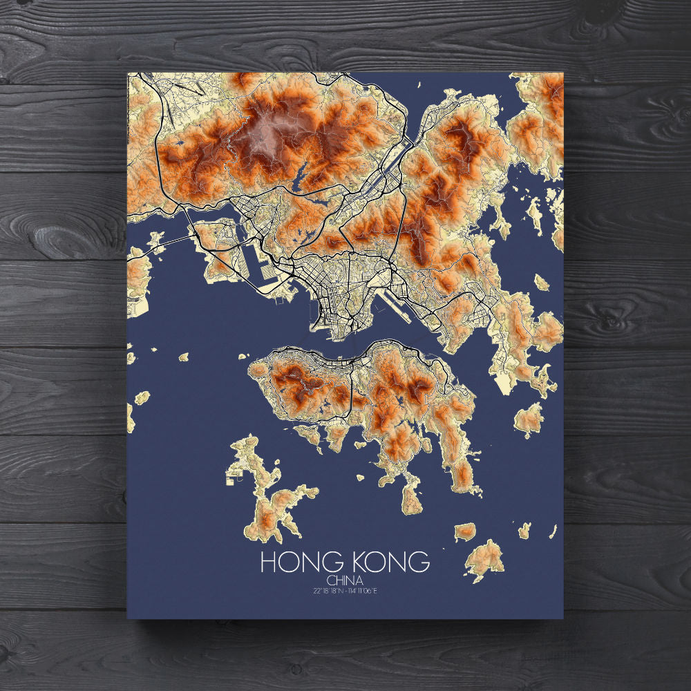 Mapospheres Hong Kong Elevation map round shape design canvas city map