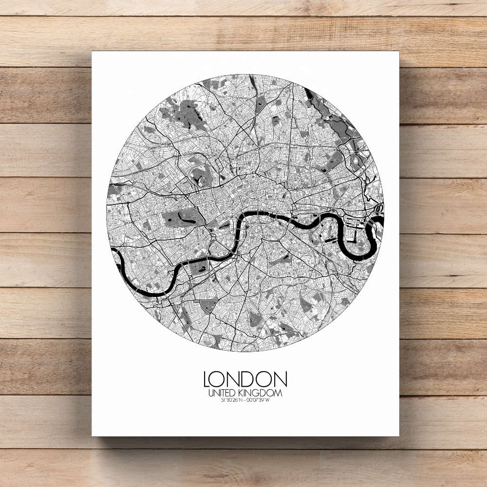 B&W round shape design canvas city map