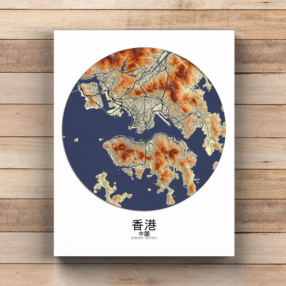 Mapospheres Hong Kong Elevation map round shape design canvas city map
