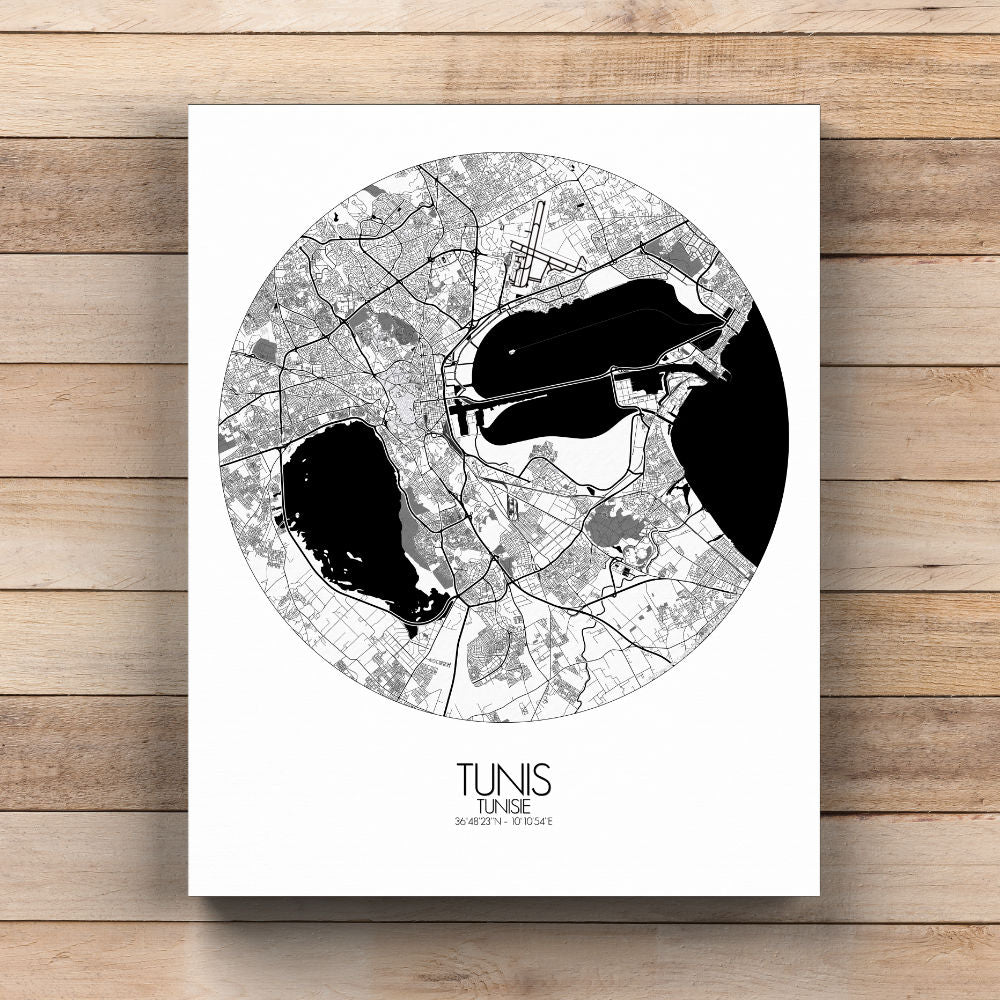 Mapospheres Tunis Red dark round shape design canvas city map