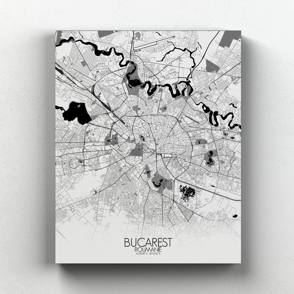 Mapospheres bucharest Black and White full page design canvas city map
