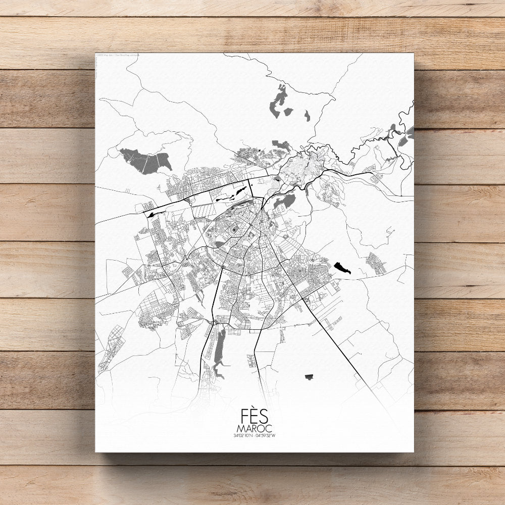 Mapospheres fez Black and White round shape design canvas city map