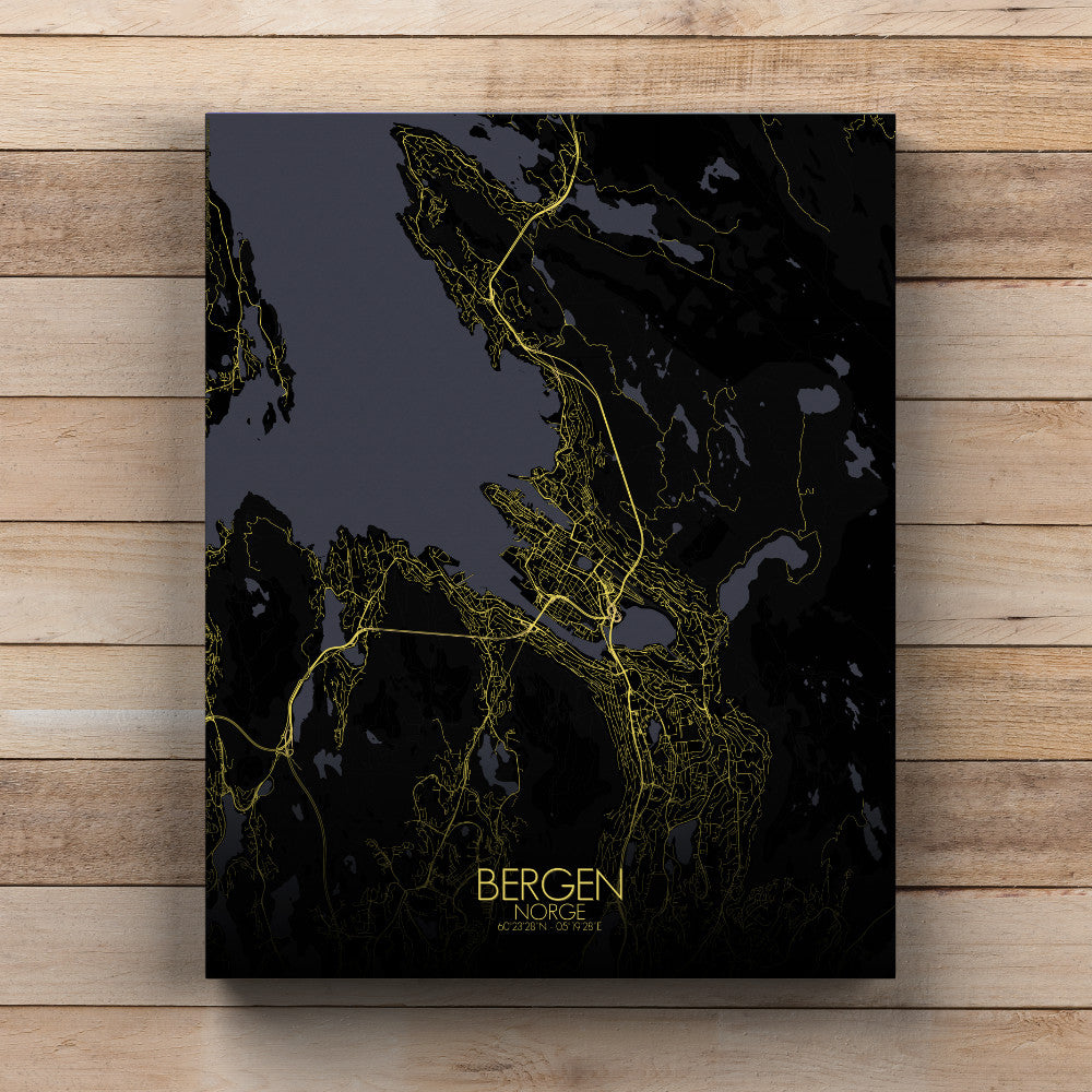 Mapospheres Bergen Night full page design canvas city map