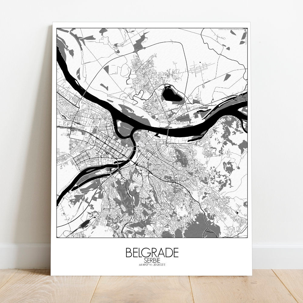 Mapospheres Belgrade Black and White round shape design canvas city map