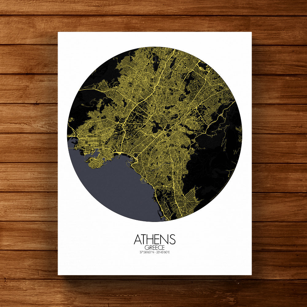Mapospheres athens Night round shape design canvas city map