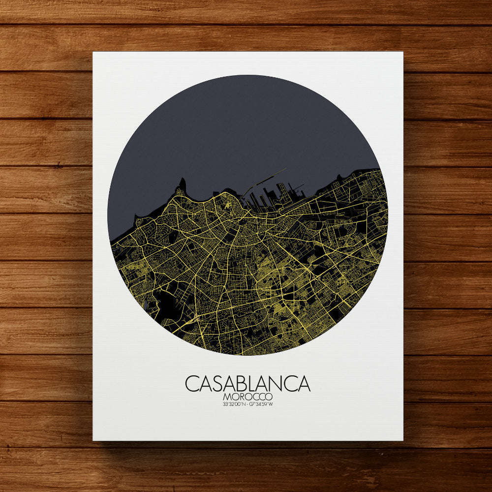 Mapospheres Casablanca Night round shape design canvas city map