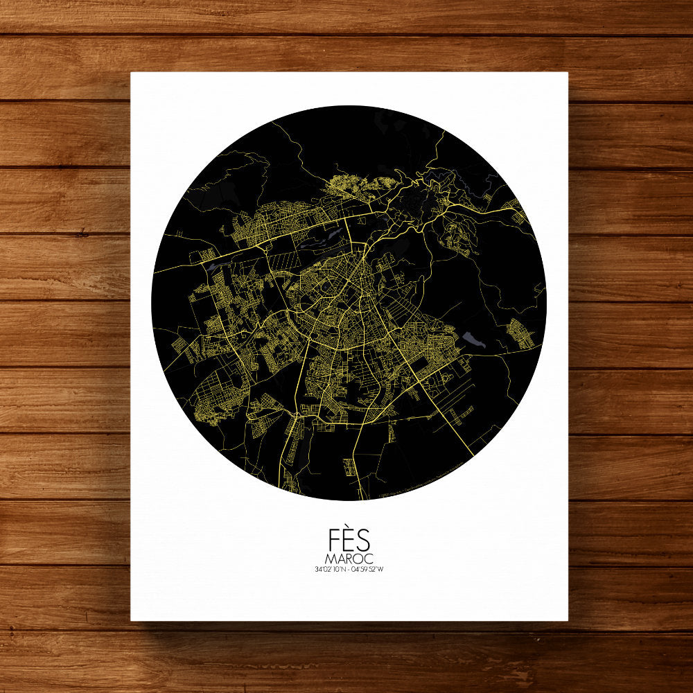 Mapospheres fez Night round shape design canvas city map