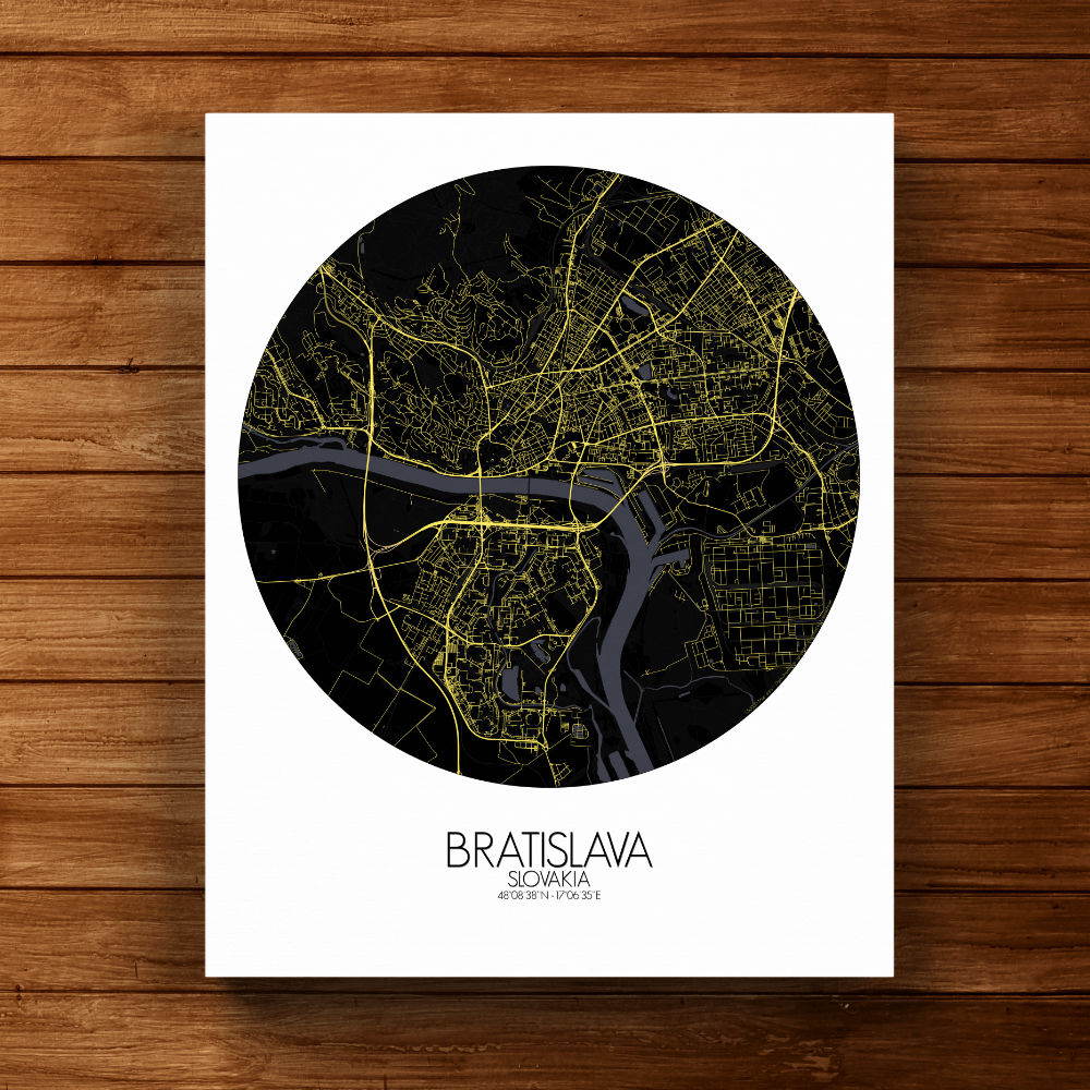 Mapospheres Bratislava Night round shape design canvas city map