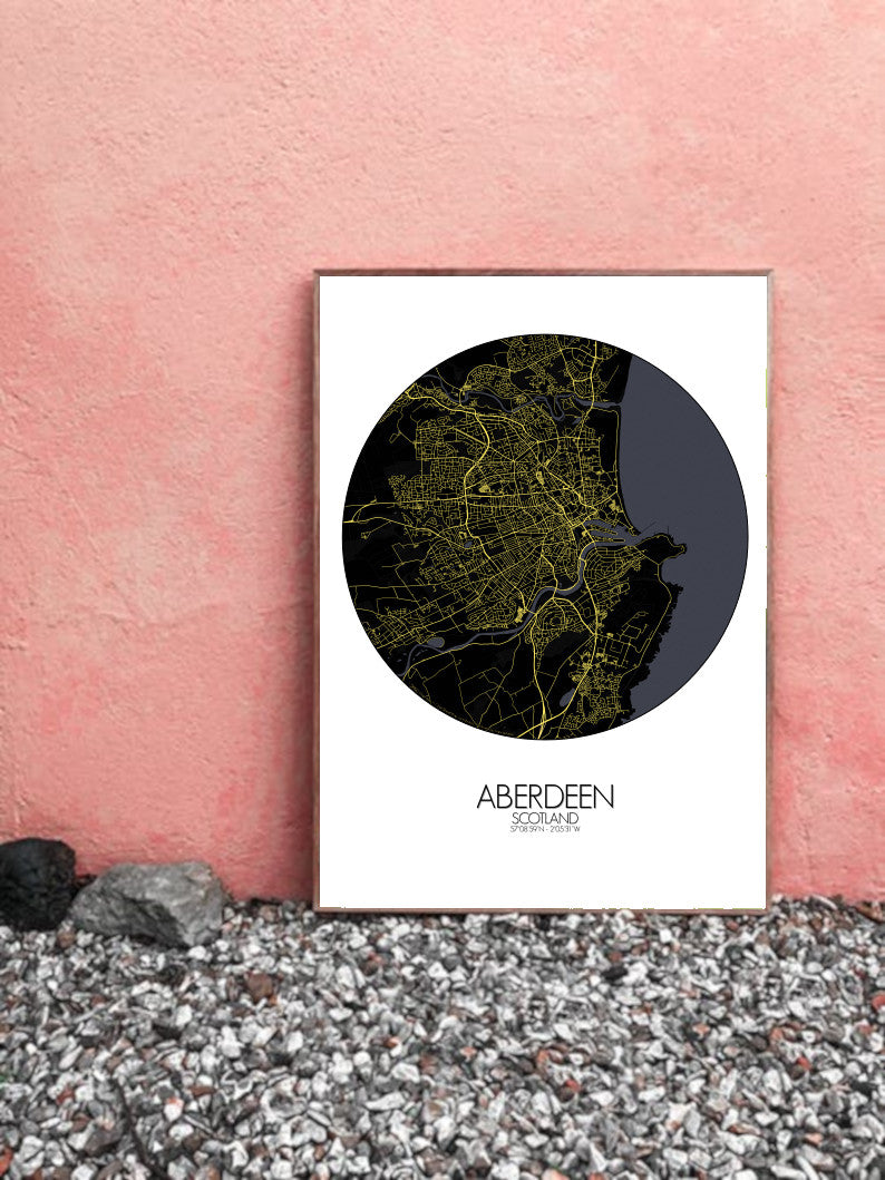 Aberdeen Night round shape design poster city map