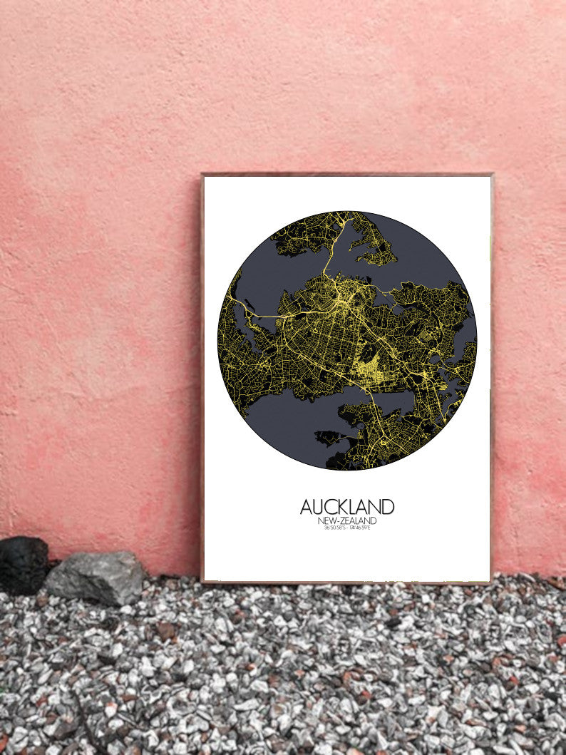 Auckland Night round shape design poster city map