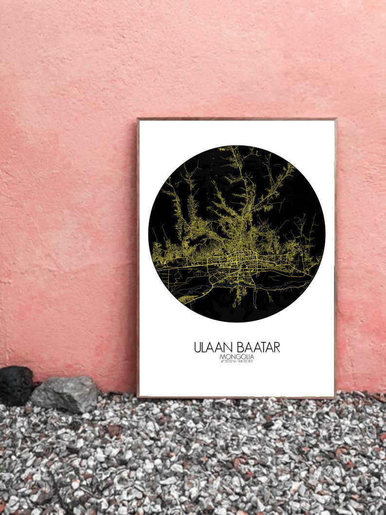 Ulaan Baatar Night round shape design poster city map