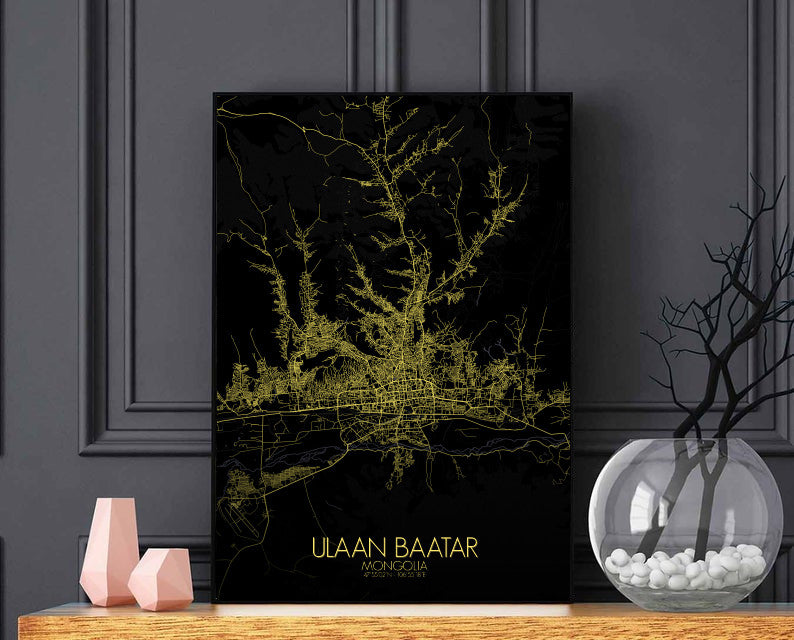 Ulaan Baatar Night full page design poster city map