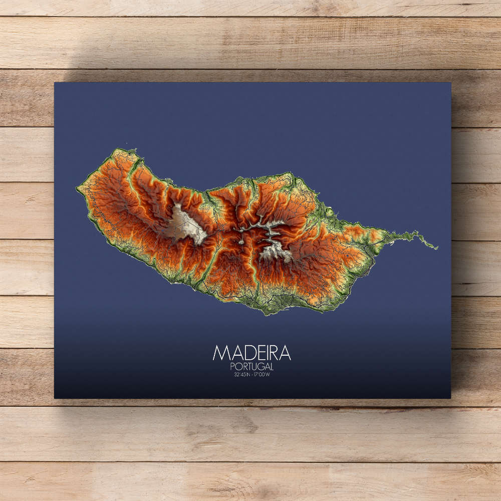 Madeira Portugal elevation map mapospheres fullpage canvas